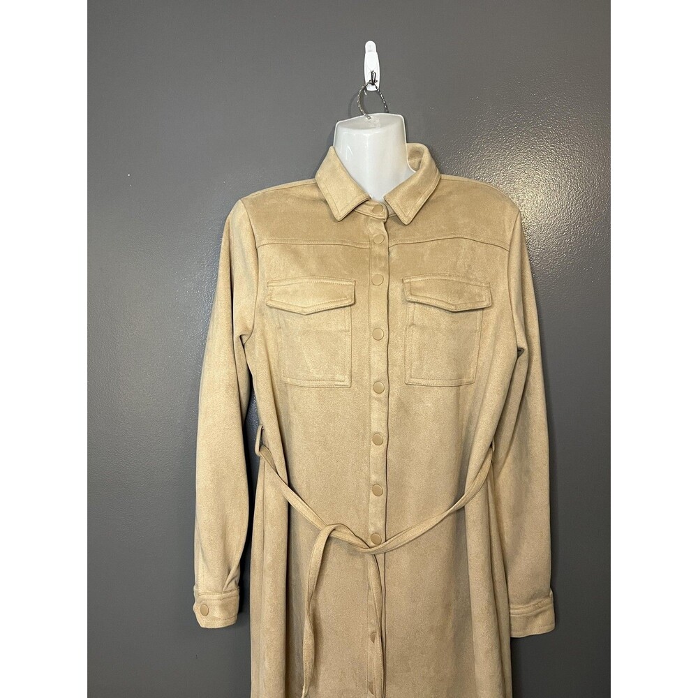 Truth by Republic Dress Womens Medium Tan Faux Leather Snap Front Belted Shacket